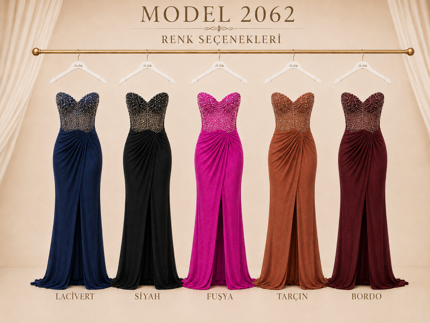 So Lady Model 2062 Taş İşlemeli Straplez Uzun Abiye Elbise