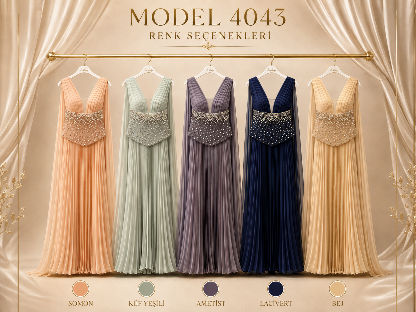 So Lady Model 4043 V Yaka Taş İşlemeli Piliseli Uzun Abiye Elbise