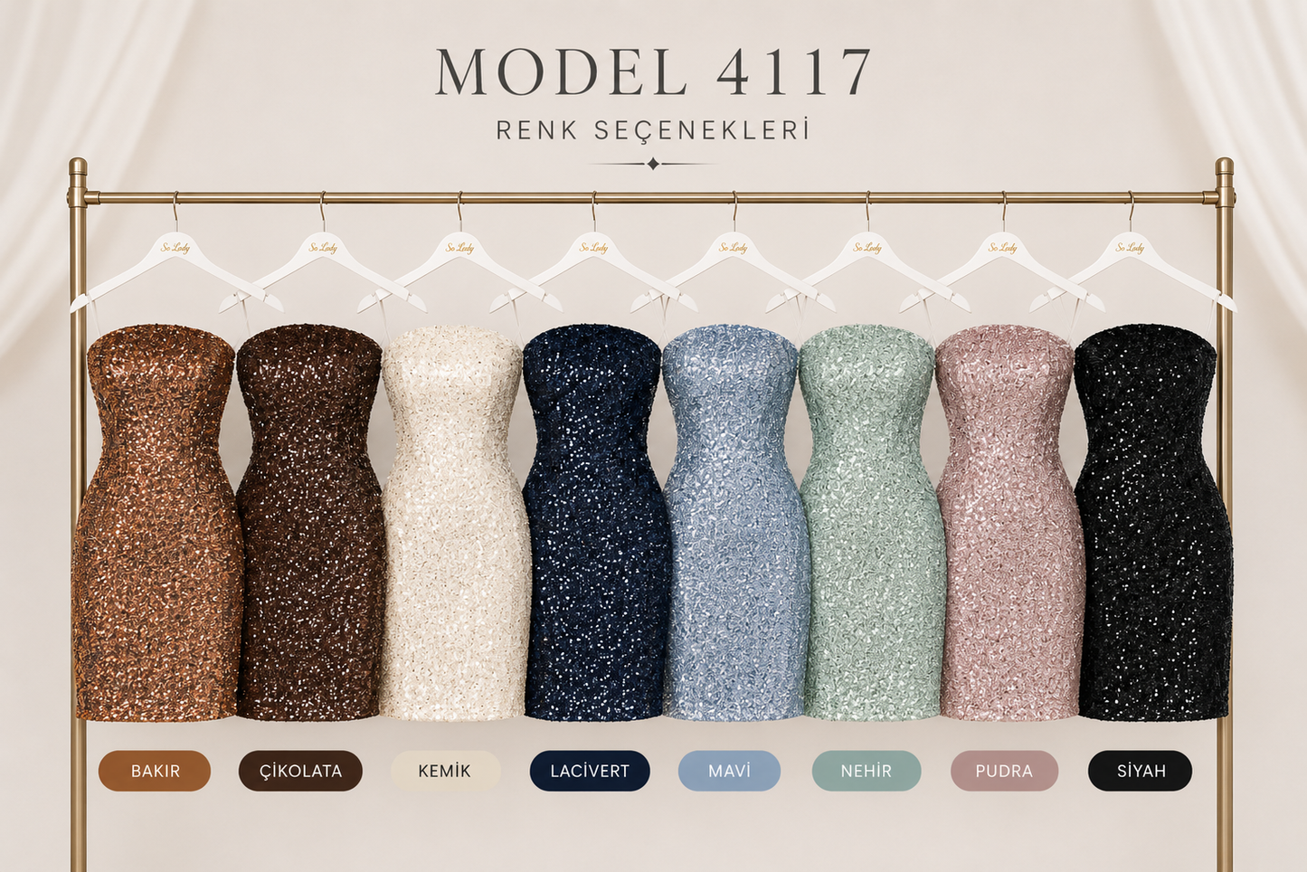 So Lady Model 4117 Straplez Payetli Vücuda Oturan Kısa Abiye Elbise