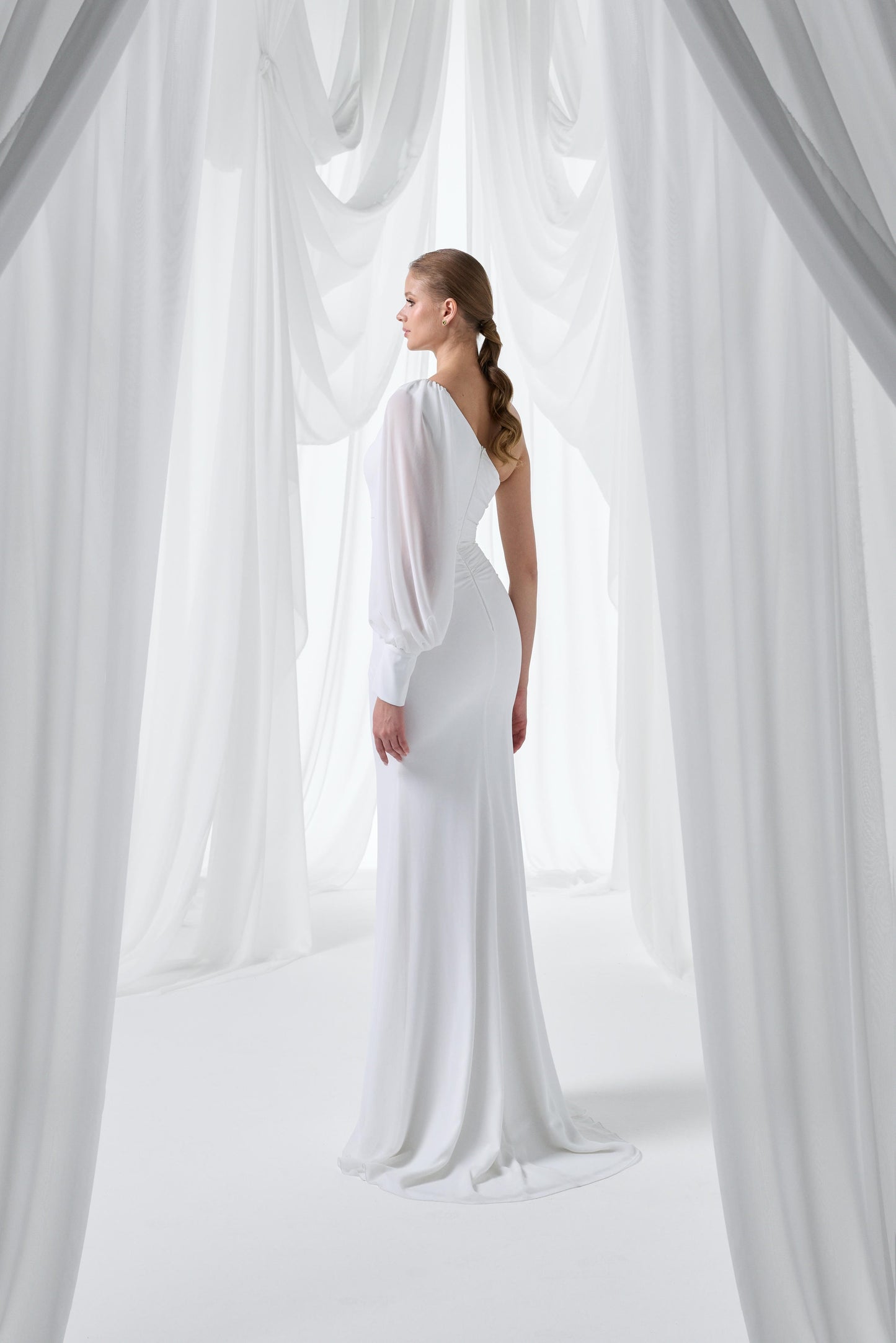 So Lady Model 3118 Tek Omuz Taş İşlemeli Drape Detaylı Uzun Abiye Elbise