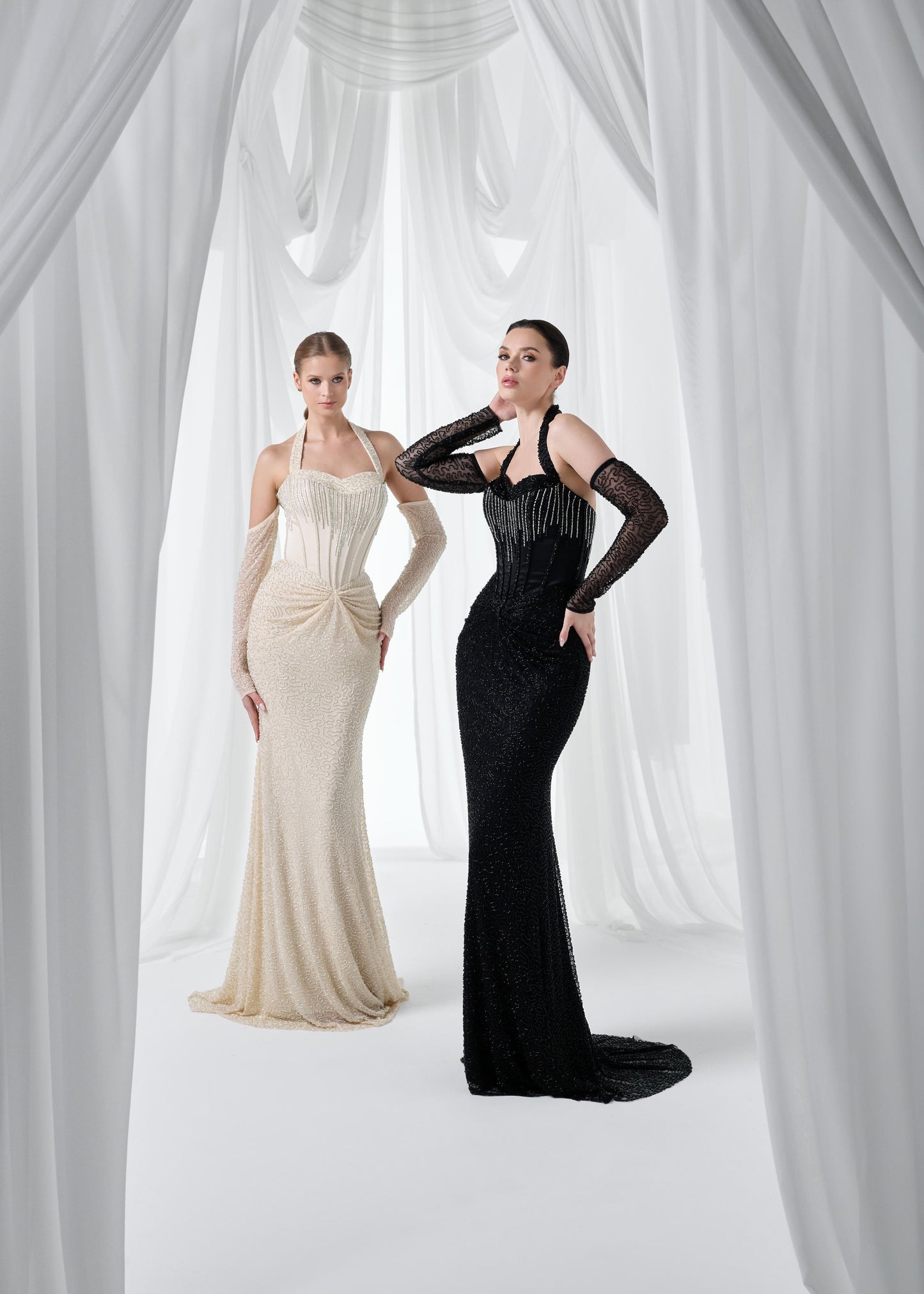 So Lady Model 4060 Halter Yaka Korsajlı Drapeli Uzun Abiye Elbise