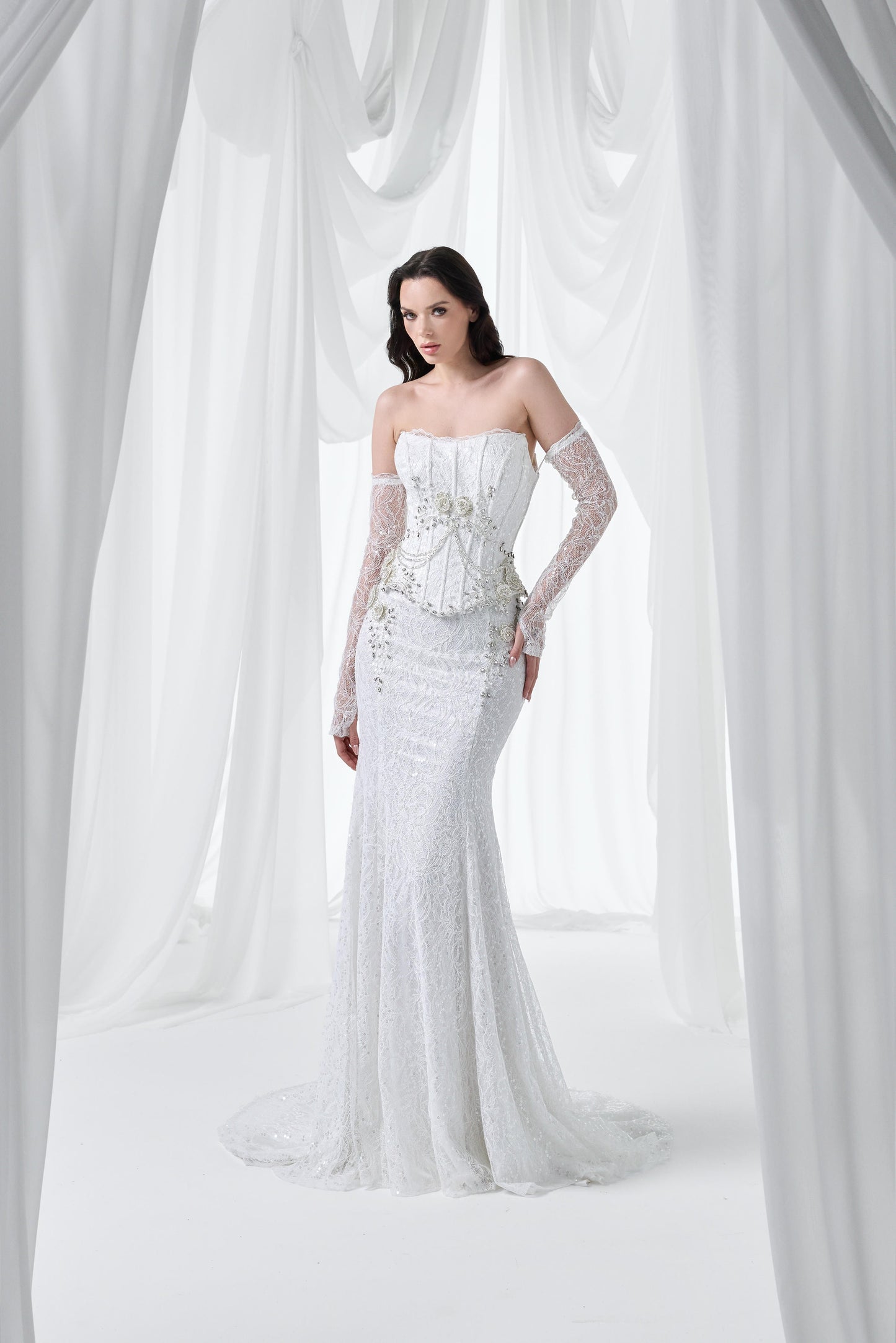 So Lady Model 3135 Dantel İşlemeli Korse Detaylı Uzun Abiye Elbise
