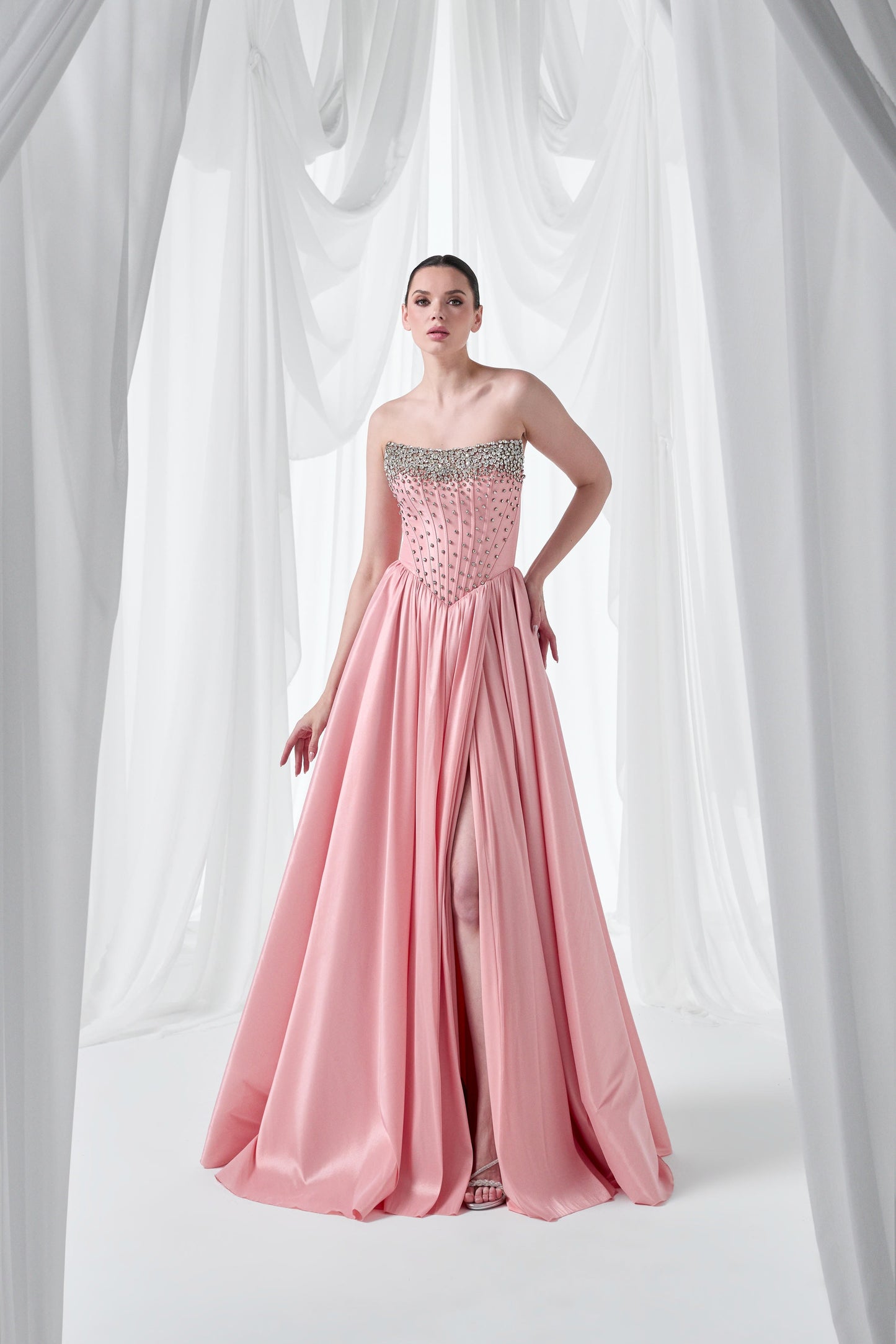So Lady Model 4000 Taş İşlemeli Straplez Korse Uzun Abiye Elbise