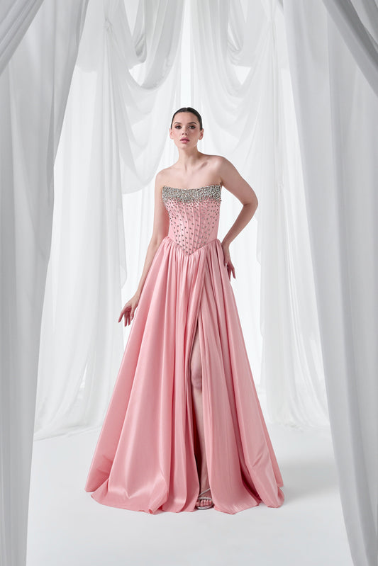 So Lady Model 4000 Taş İşlemeli Straplez Korse Uzun Abiye Elbise