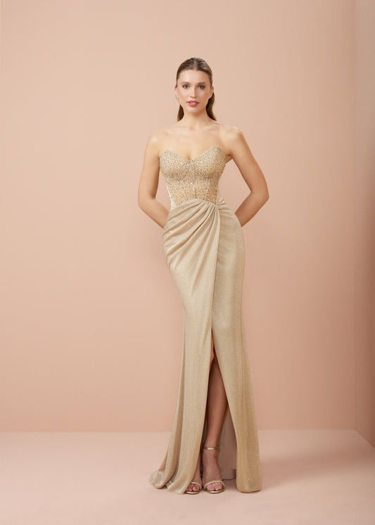 So Lady Model 2062 Taş İşlemeli Straplez Uzun Abiye Elbise