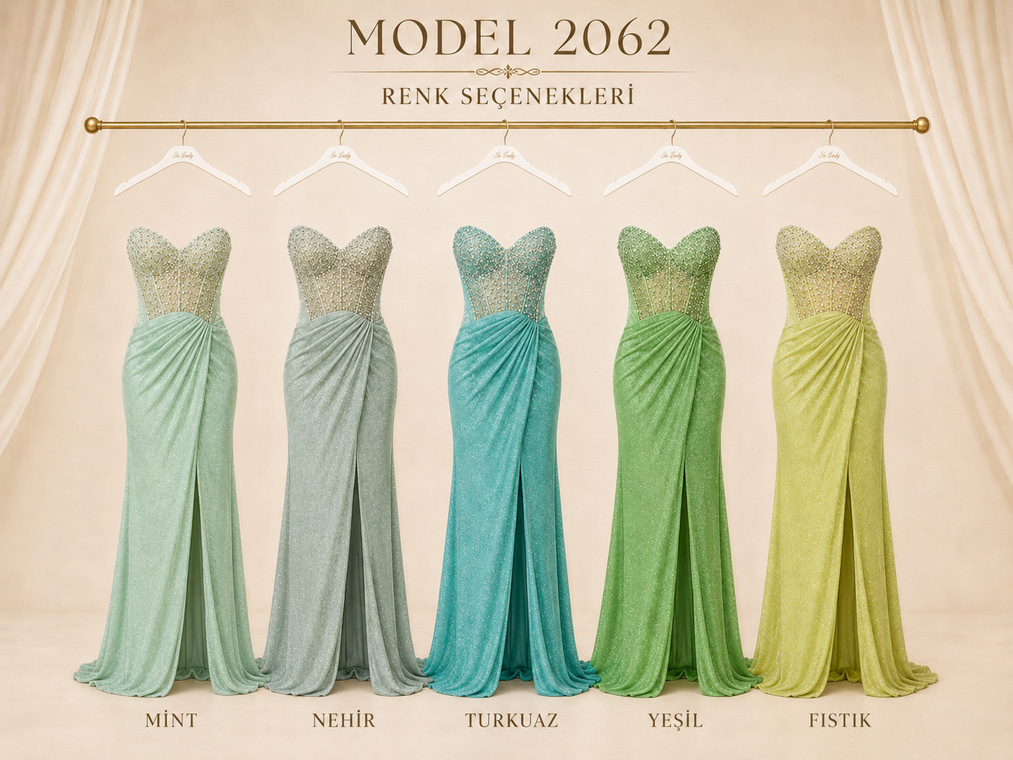 So Lady Model 2062 Taş İşlemeli Straplez Uzun Abiye Elbise