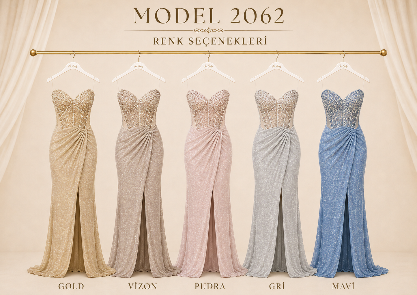 So Lady Model 2062 Taş İşlemeli Straplez Uzun Abiye Elbise