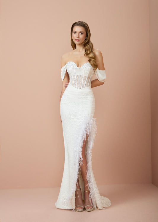 So Lady Model 2202 Tüy Detaylı Korse Uzun Abiye Elbise