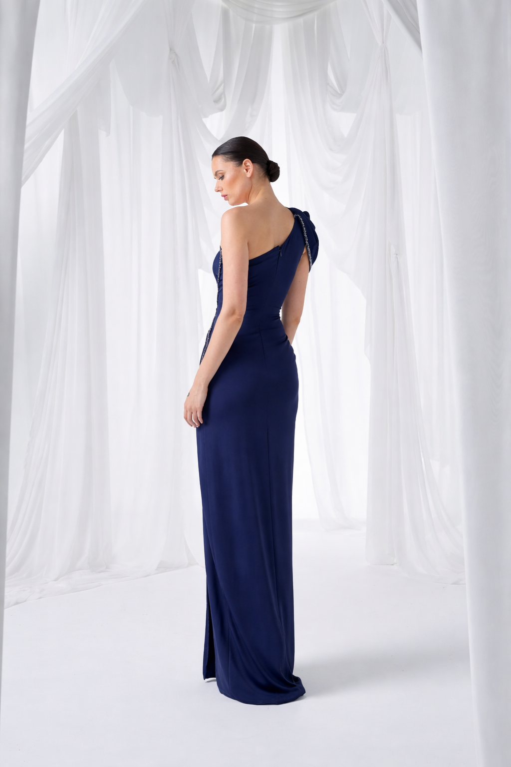 So Lady Model 3035 Tek Omuz Taş İşlemeli Uzun Abiye Elbise