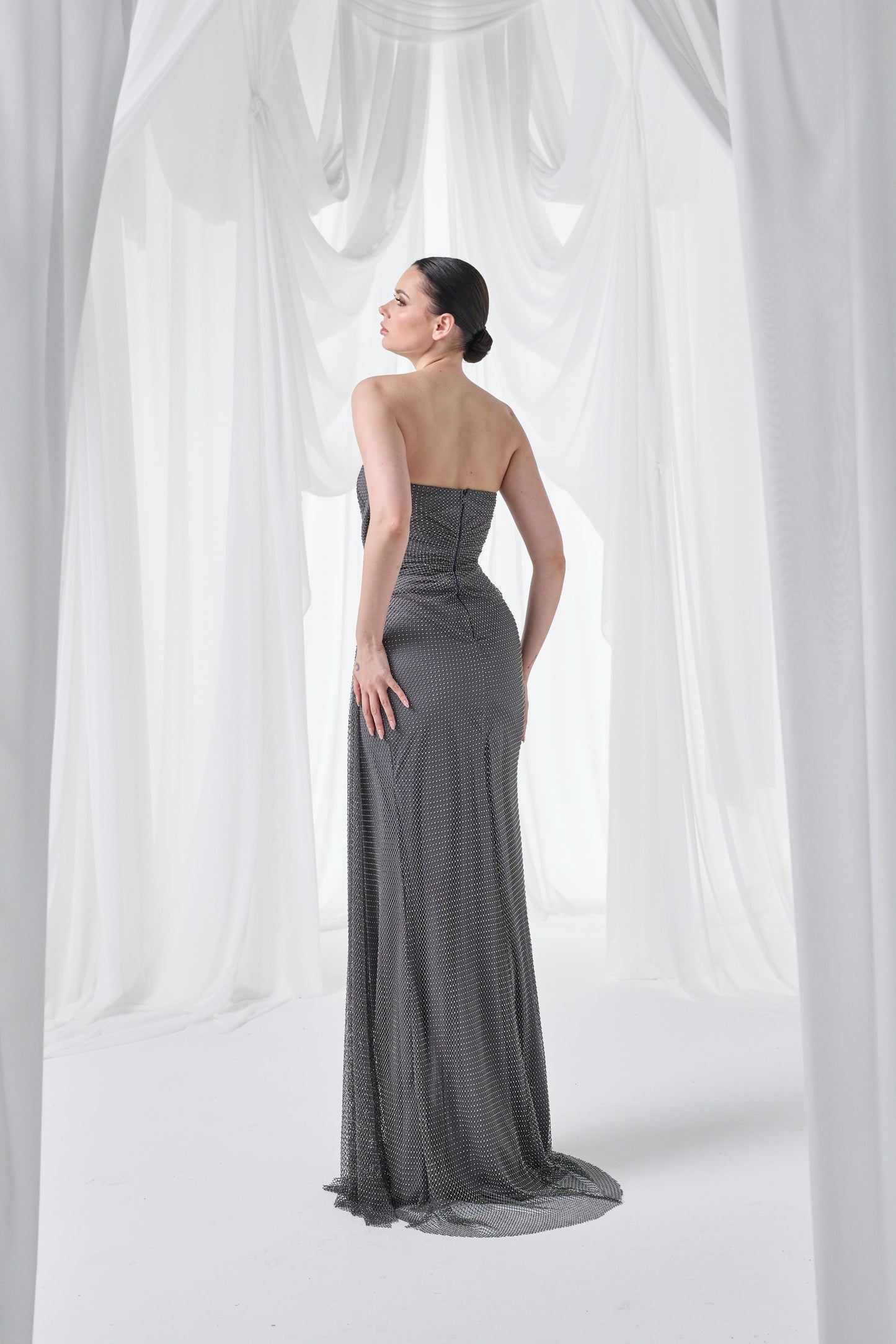 So Lady Model 3045 Işıltılı Drapeli Uzun Abiye Elbise