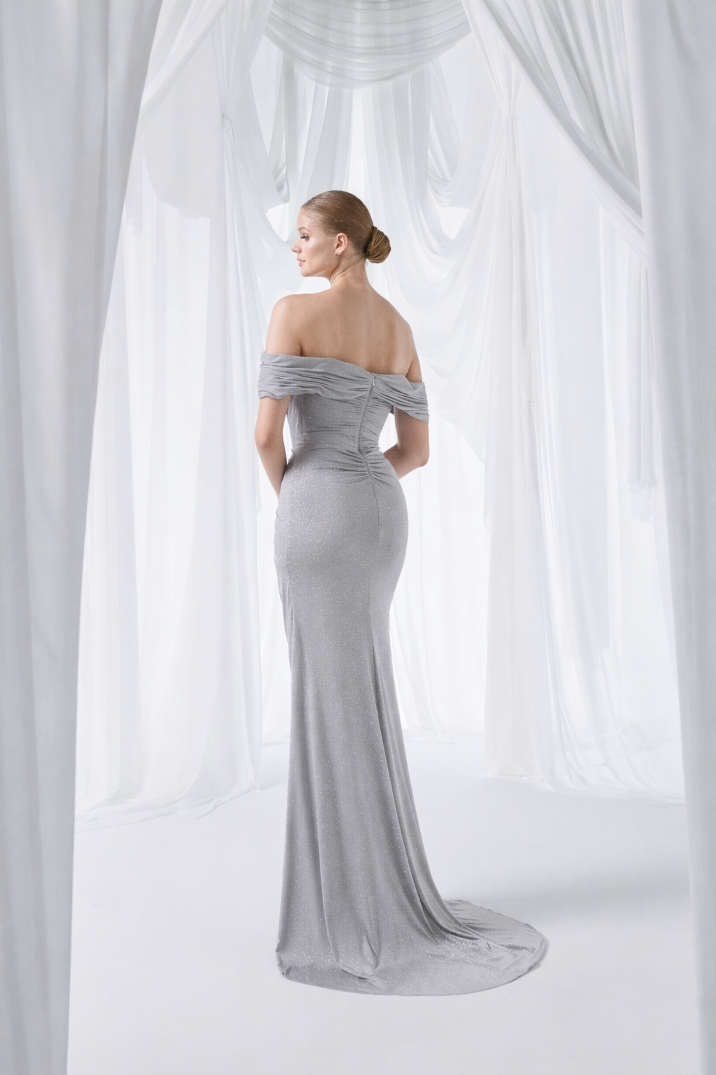 So Lady Model 4007 Düşük Omuz Işıltılı Uzun Abiye Elbise