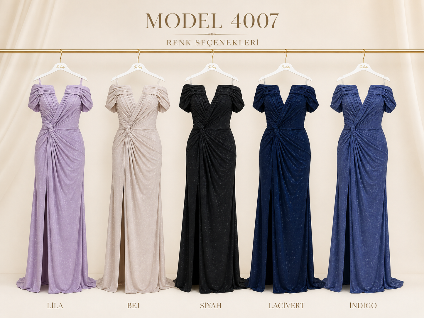 So Lady Model 4007 Düşük Omuz Işıltılı Uzun Abiye Elbise