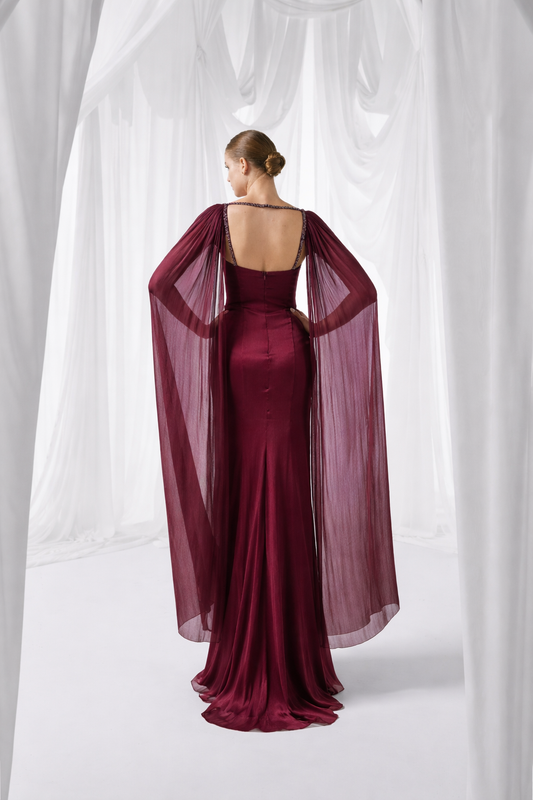 So Lady Model 4033 Pelerin Detaylı Uzun Abiye Elbise
