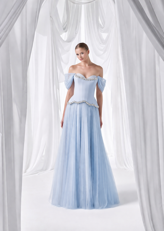 So Lady Model 4045 Taş İşlemeli Tül Uzun Abiye Elbise