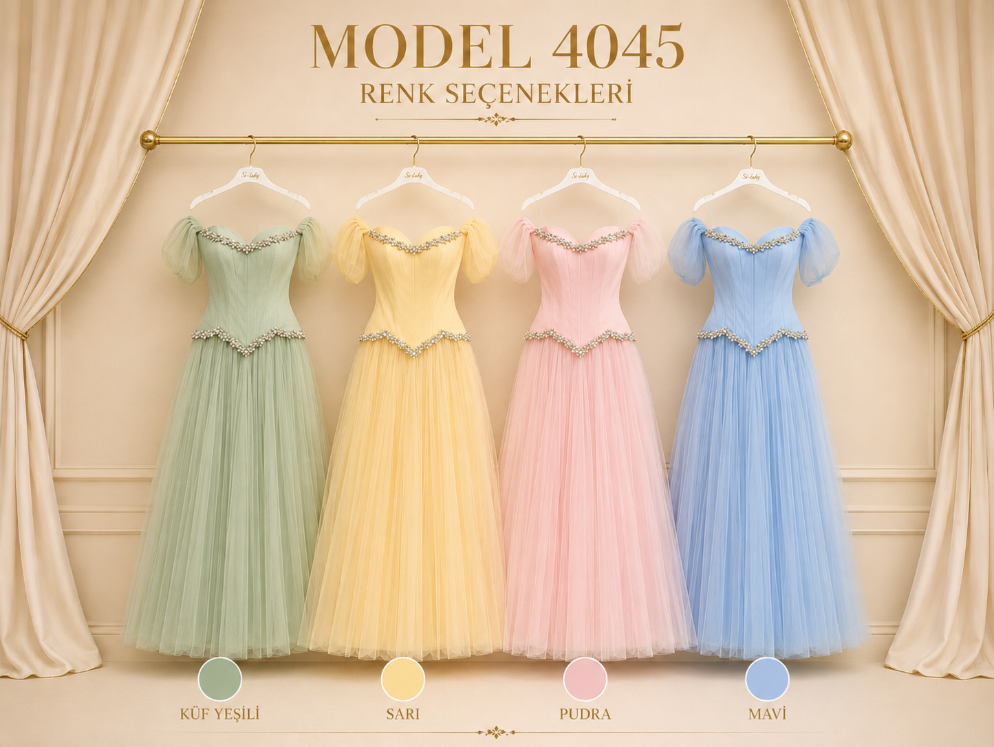 So Lady Model 4045 Taş İşlemeli Tül Uzun Abiye Elbise