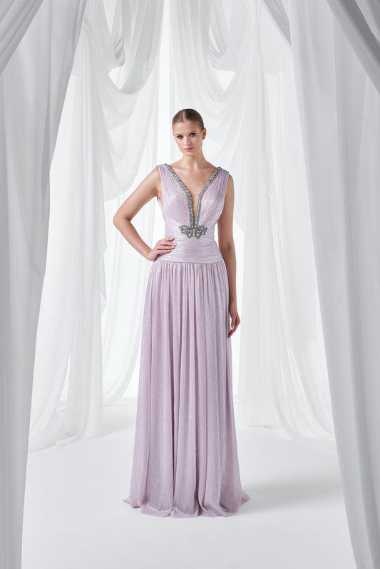 So Lady Model 4046 Taş İşlemeli V Yaka Uzun Abiye Elbise