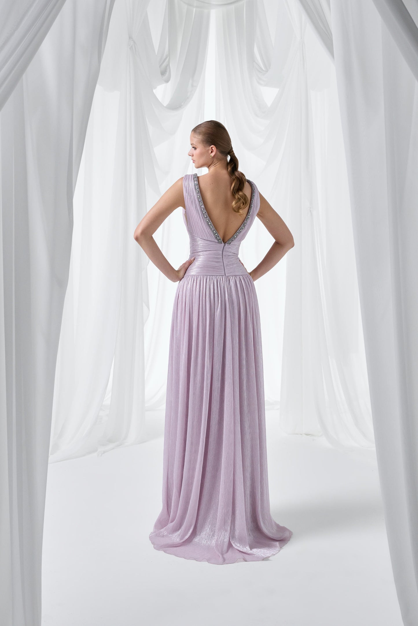 So Lady Model 4046 Taş İşlemeli V Yaka Uzun Abiye Elbise