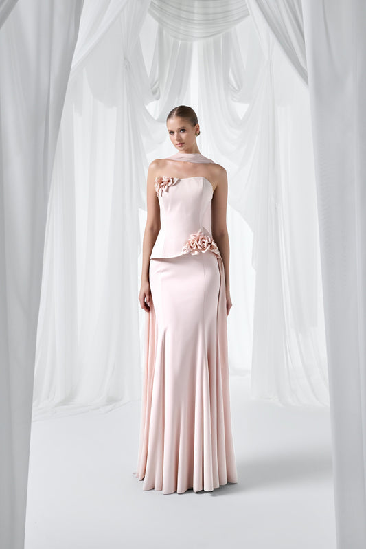 So Lady Model 4081 Çiçek Detaylı Uzun Abiye Elbise