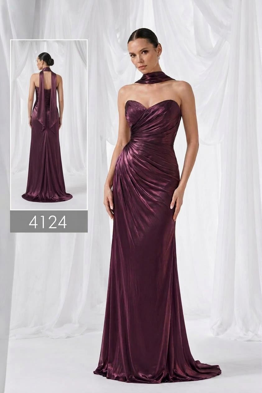 So Lady Model 4124 Straplez Drapeli Fular Detaylı Uzun Abiye Elbise