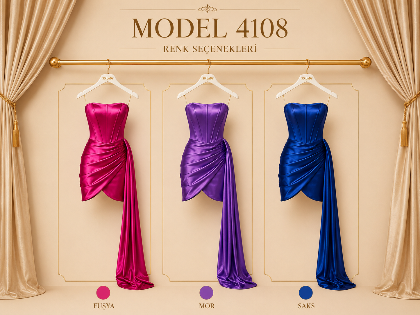 So Lady Model 4108 Straplez Korsajlı Drapeli Kısa Abiye Elbise