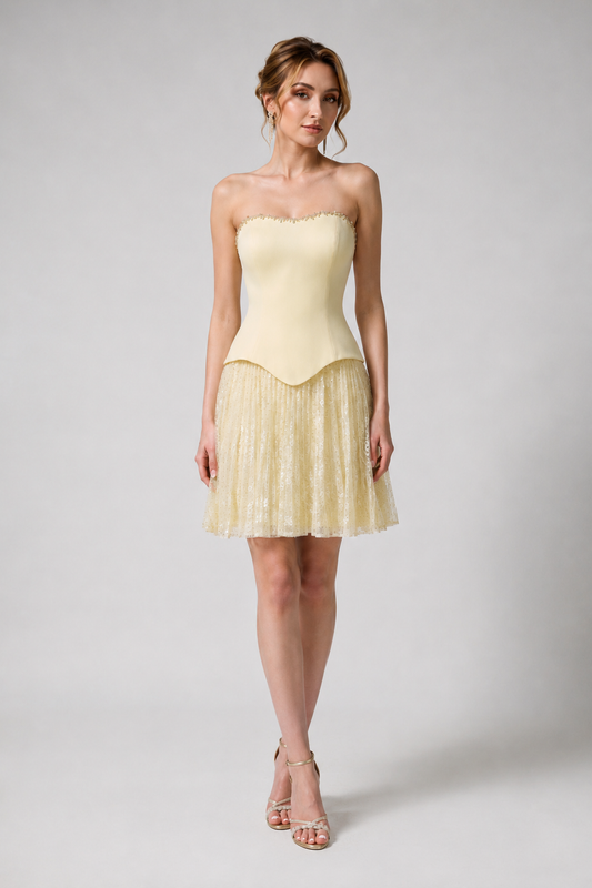 So Lady Model 4113 Straplez Kısa Abiye Elbise