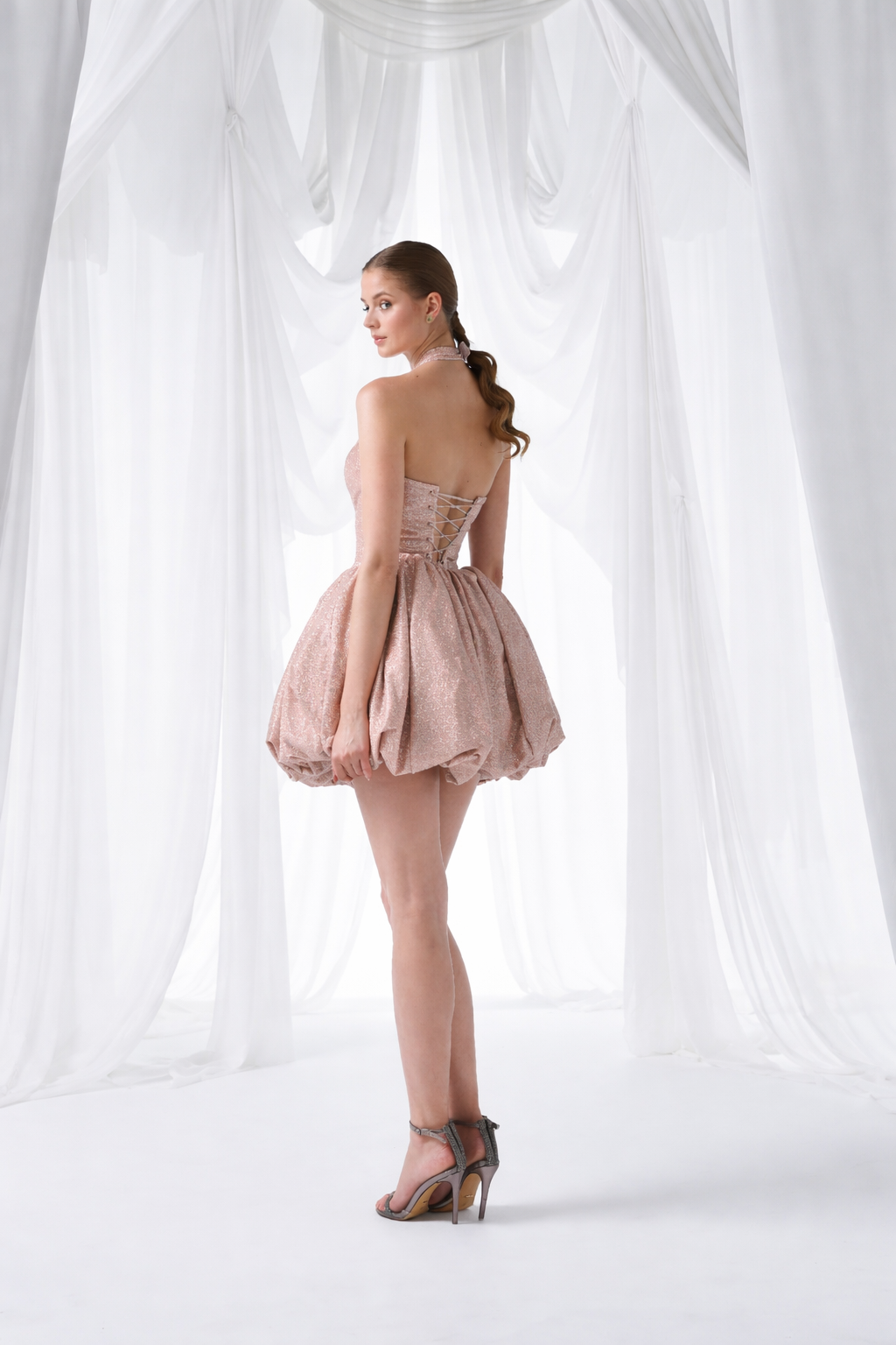 So Lady Model 4090 Balon Etekli Işıltılı Kısa Abiye Elbise